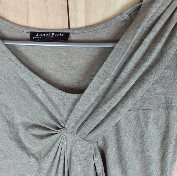 Janet Paris Gray Sleeveless Twisted Front Tiered Skirt Dress With Dual Material - Picture 6 of 9